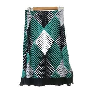 Vintage Y2K Geometric Midi Skirt Womens S Green Ruffle Psychedelic Retro Groovy